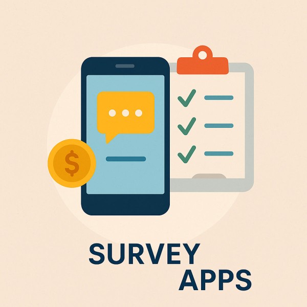 "Smartphone displaying online survey apps interface, symbolizing earning money through paid surveys from home."
