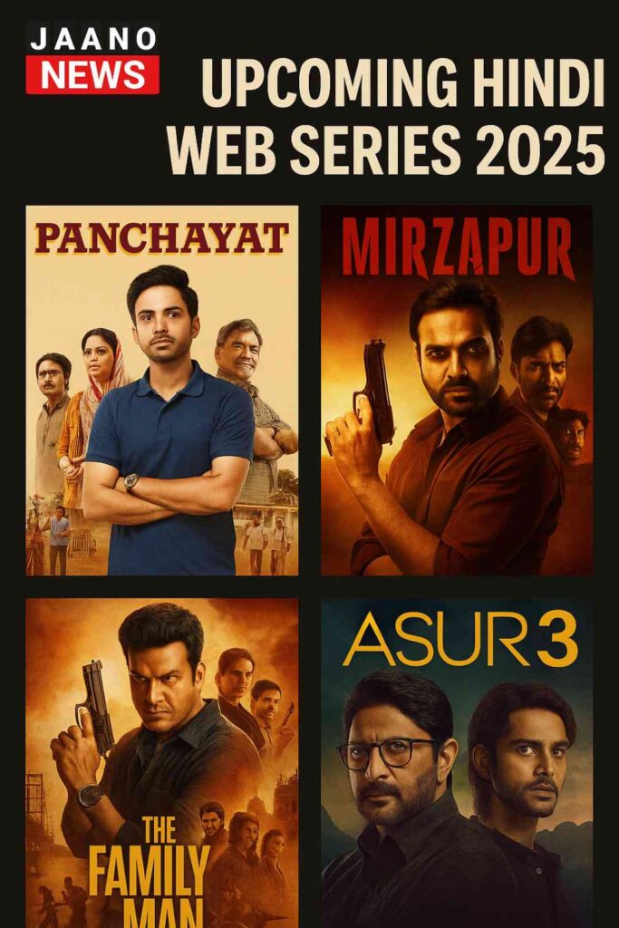 Upcoming Hindi Web Series 2025 – Panchayat, Mirzapur, The Family Man, Asur Season 3 Posters